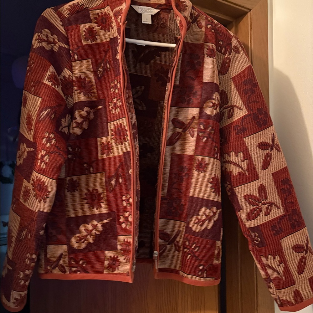 Christopher & Banks Red and Brown Patchwork Blazer